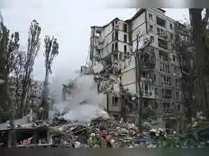 The cruise missile hit the nine-story corner apartment block Thursday during what the Ukrainian air force said was Russia’s biggest barrage on the country of