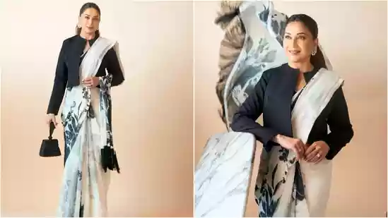 <h4>Madhuri Dixit serves ‘a little bit of drama’ as she gives classic white saree a modern twist with chic jacket</h4><h4>Madhuri Dixit