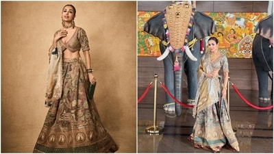<h4>Malaika Arora brings understated grace to festive dressing in ₹2.65 lakh tussar silk kalamkari lehenga depicting scenes from