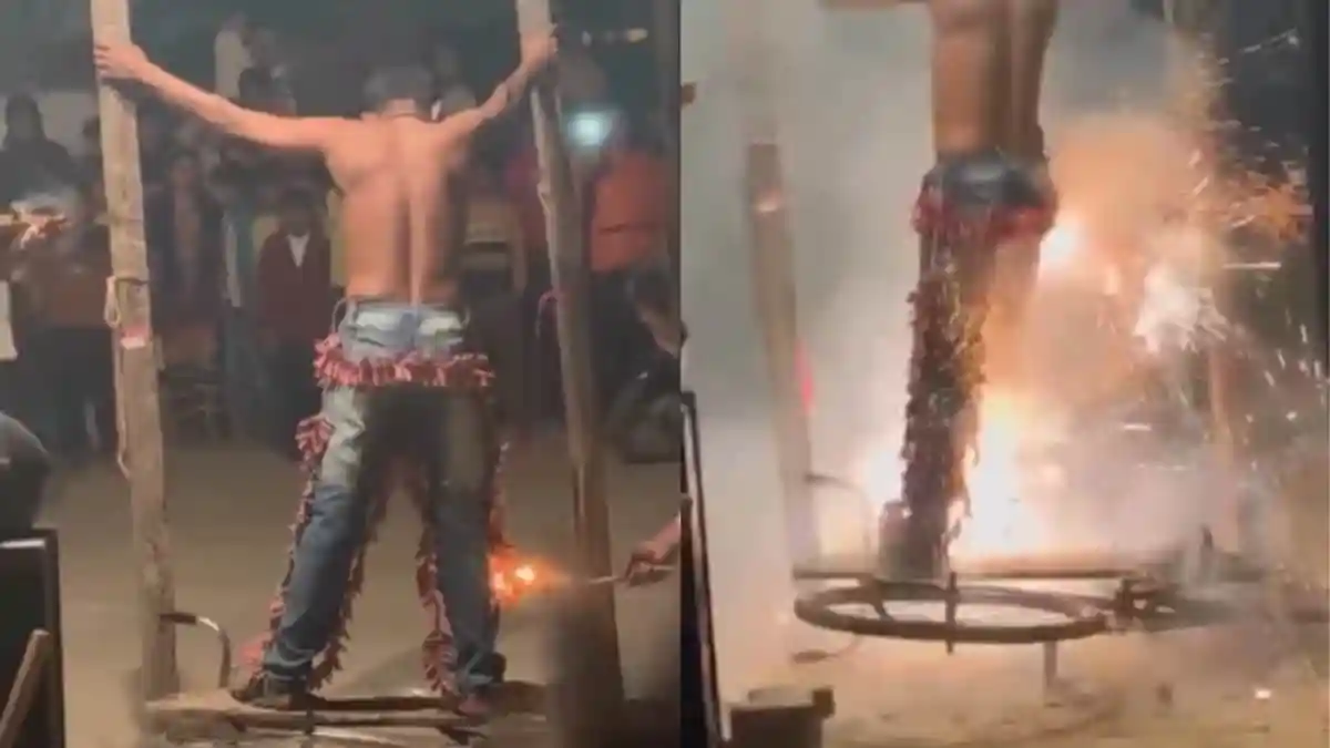 Man Ties Firecrackers To Body For Diwali Stunt Show