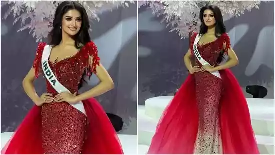 Manika Vishwakarma stuns in red gown at Miss Universe 2025 ceremony in Bangkok