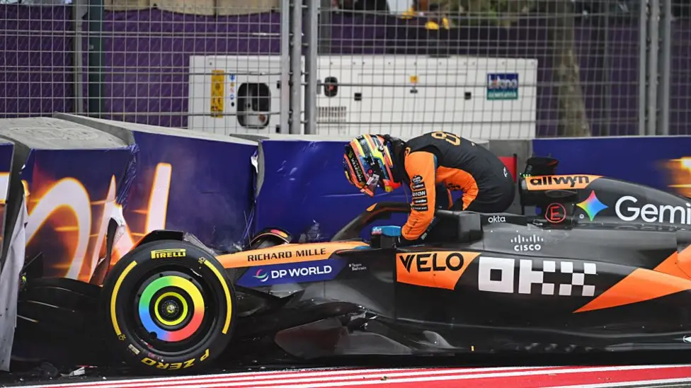 McLaren's Lando Norris reduced team-mate Oscar Piastri's championship lead to 25 points by finishing seventh in the Azerbaijan Grand Prix after the Australian crashed out on the first lap.</b> Red Bull's Max Verstappen took a dominant victory to underline McLaren's fears that he could become a title contender - even if he is still 69 points behind Piastri with seven races to go.