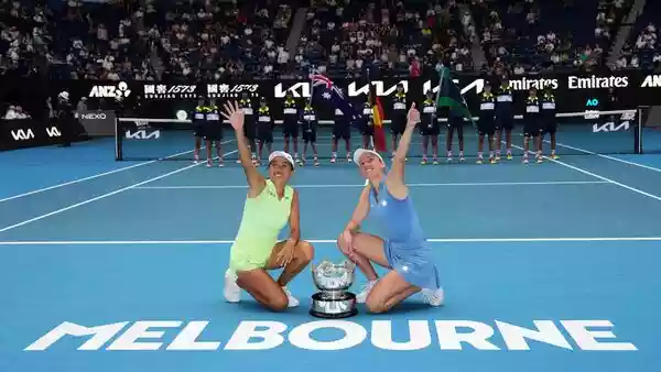 Fourth seeds Elise Mertens and Zhang Shuai won the Australian Open women's doubles title on Saturday with a 7-6(4) 6-4 victory over Anna Danilina and