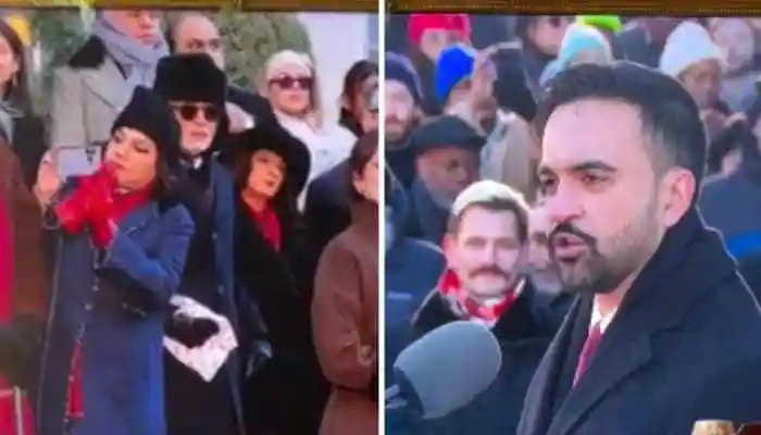 Zohran Mamdani's swearing-in ceremony took a heartwarming turn as filmmaker Mira Nair went viral for recording her son while he thanked her during his speech