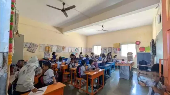 Every morning in Panchet's Zilla Parishad Cluster School, Headmistress Shabana Javed Khan watches the same scene unfold: tiny figures emerging from a shiny