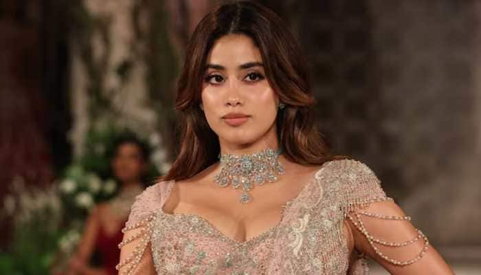 New Delhi: Bollywood star Janhvi Kapoor on Monday channelled her inner desi girl but with a modern twist at India Couture Week in Delhi. The diva strutted down the ramp for designer Jayanti Reddy in an exquisite embellished fish cut lehenga with saree like pleats from below knees.