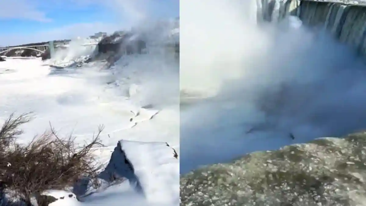 A powerful polar vortex has transformed Niagara Falls into a frozen spectacle, with extreme cold causing the mist rising from the waterfalls to freeze into ice