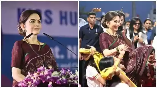 Nita Ambani shines in a simple silk saree as she receives a humanitarian award
