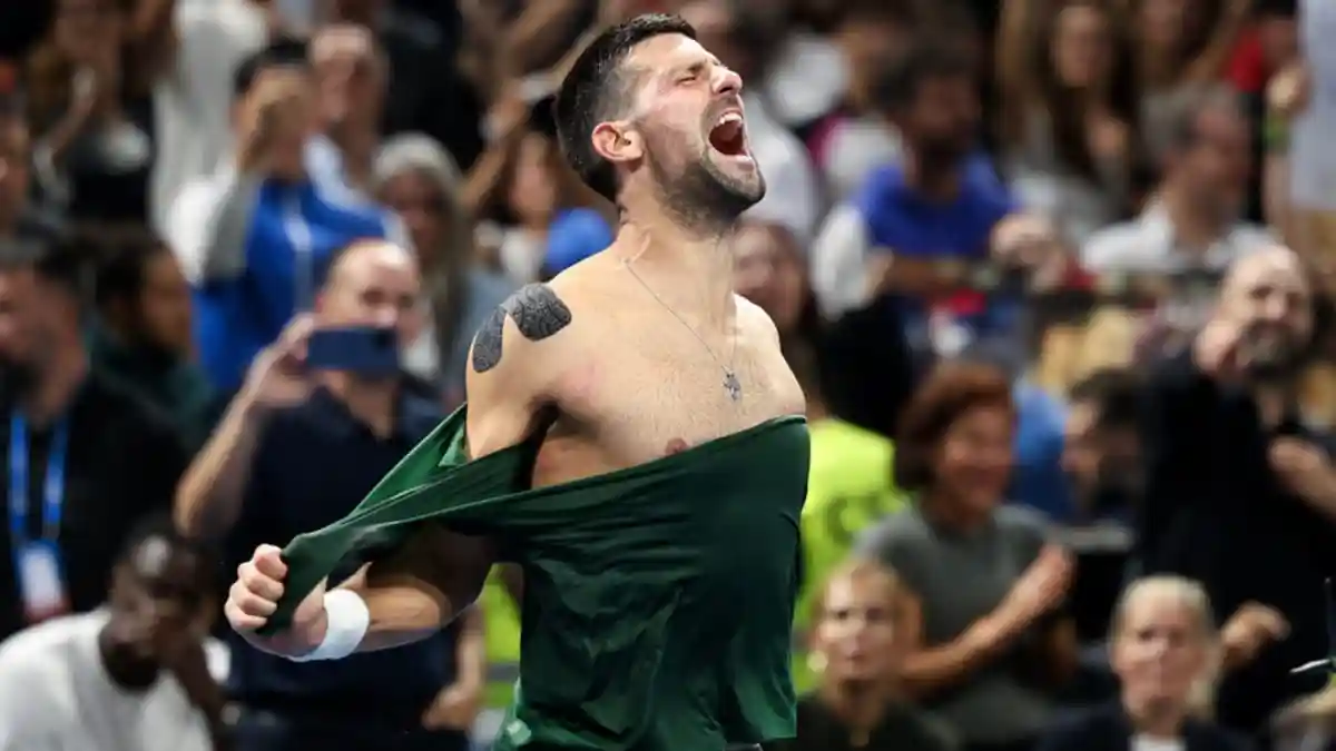 Novak Djokovic became the oldest champion on the ATP Tour when the 38-year-old fought back to defeat Lorenzo Musetti 4-6, 6-3, 7-5