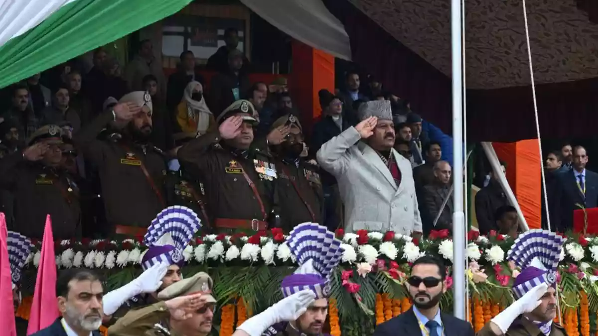 J&K Deputy Chief Minister Surinder Choudhary, while speaking at the Republic Day function in Srinagar on Monday (January 26, 2026)