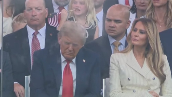 President Donald Trump apparently fell asleep during a military parade celebrating his birthday and the US Army's anniversary. US President Donald Trump was apparently seen dozing off during a military parade as he celebrated his 79th birthday and the 250th anniversary of the US Army.