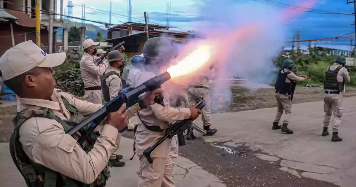 Hundreds of protesters in Imphal clashed with security forces on Saturday after being stopped from marching to the chief minister’s residence