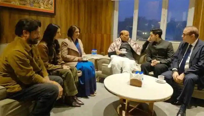 Rajnath Singh Felicitates Arun Khetarpal's Family At Ikkis Special Screening