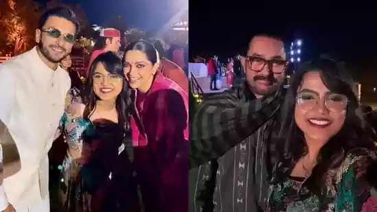 Bollywood couple Ranveer Singh and Deepika Padukone, along with Aamir Khan, were recently spotted enjoying a musical evening in Gujarat at a grand event