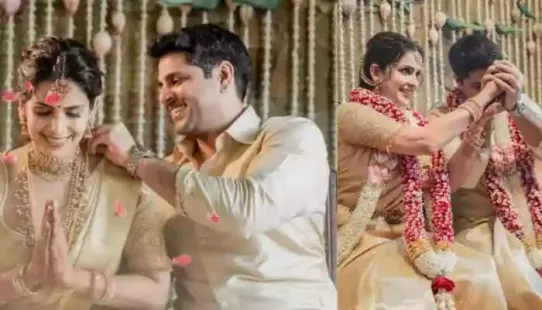 Bigg Boss Tamil fame Samyuktha Shan tied the knot with former CSK cricketer Aniruddha Srikanth in a beautiful and traditional South Indian ceremony attended by