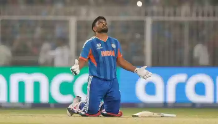 After striking the winning boundary to chase down 196, Samson’s emotions boiled over. The wicketkeeper-batter took off his helmet and threw it to the ground