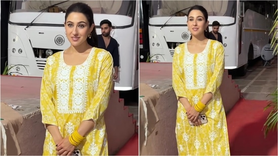 Sara Ali Khan turned heads in Mumbai wearing a vibrant yellow kurta adorned with chikankari embroidery and paired with white palazzo pants. Sara Ali Khan's love for chikankari kurtas is no secret, as she often steps out in easy-breezy pieces that are equal parts cool and stylish, especially during the summer. Her latest appearance on May 2 in Mumbai was no exception. Dressed in a sunshine-yellow kurta, Sara once again proved that simplicity can be seriously chic. If you're on the hunt for summer style inspo, it's time to break down her look and take some fashion notes. (Also read: Sara Ali Khan shares stunning postcards from her Switzerland vacation with Amrita Singh and Ibrahim: Pics )