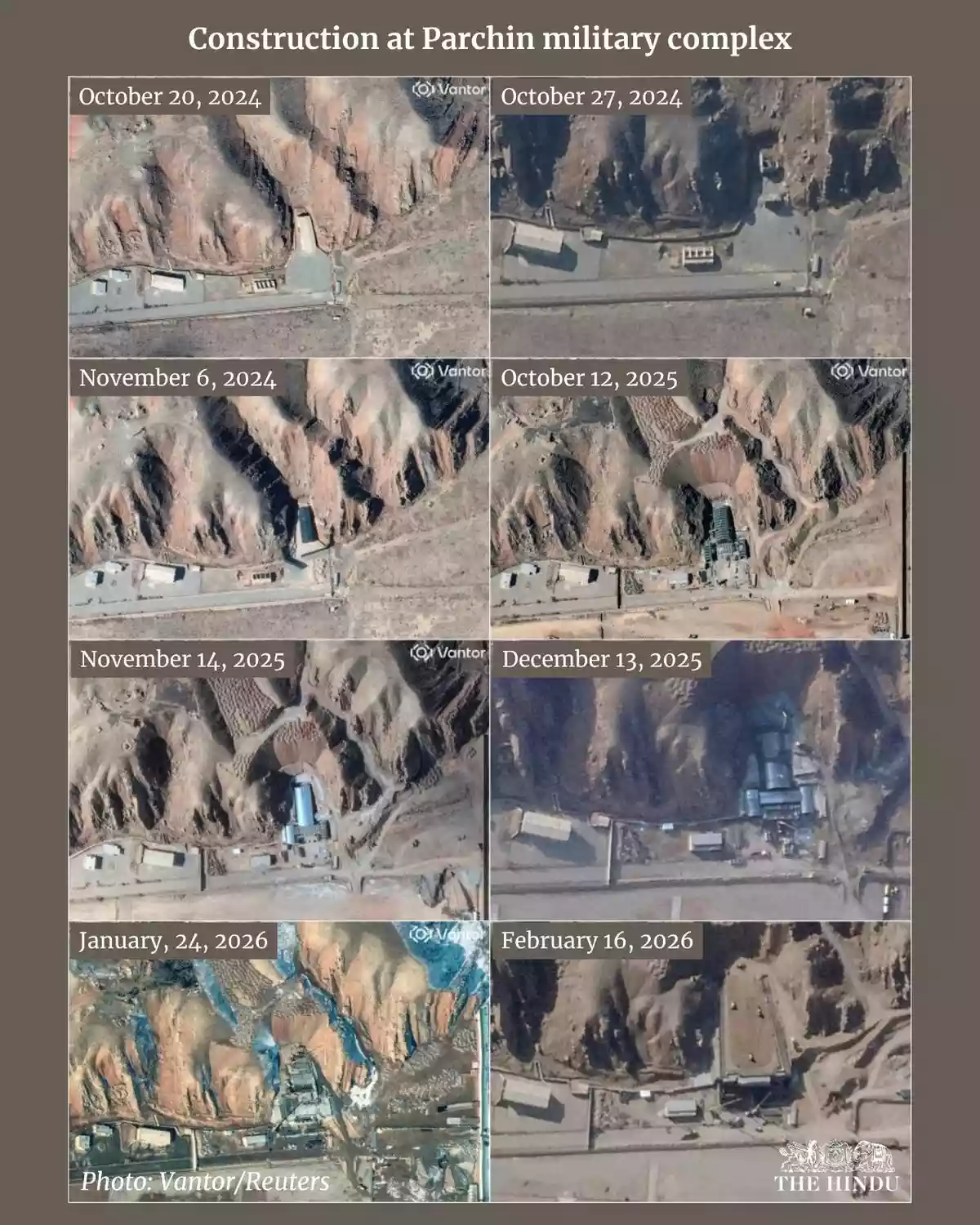 Satellite images show that Iran has recently built a concrete shield over a new facility at a sensitive military site and covered it in soil, experts say