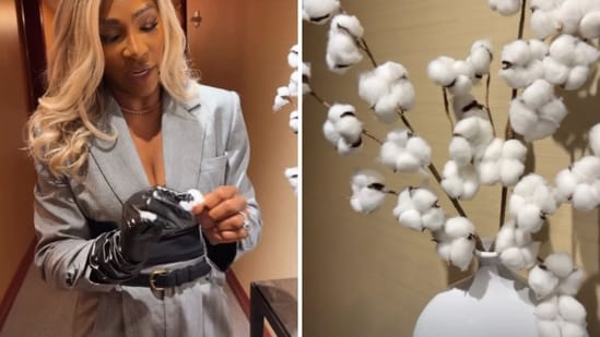 Serena Williams shared two videos on Instagram Stories showing a decorative cotton plant in the hallway of a New York City hotel. In one of the clips, the tennis legend called the display uncomfortable. 