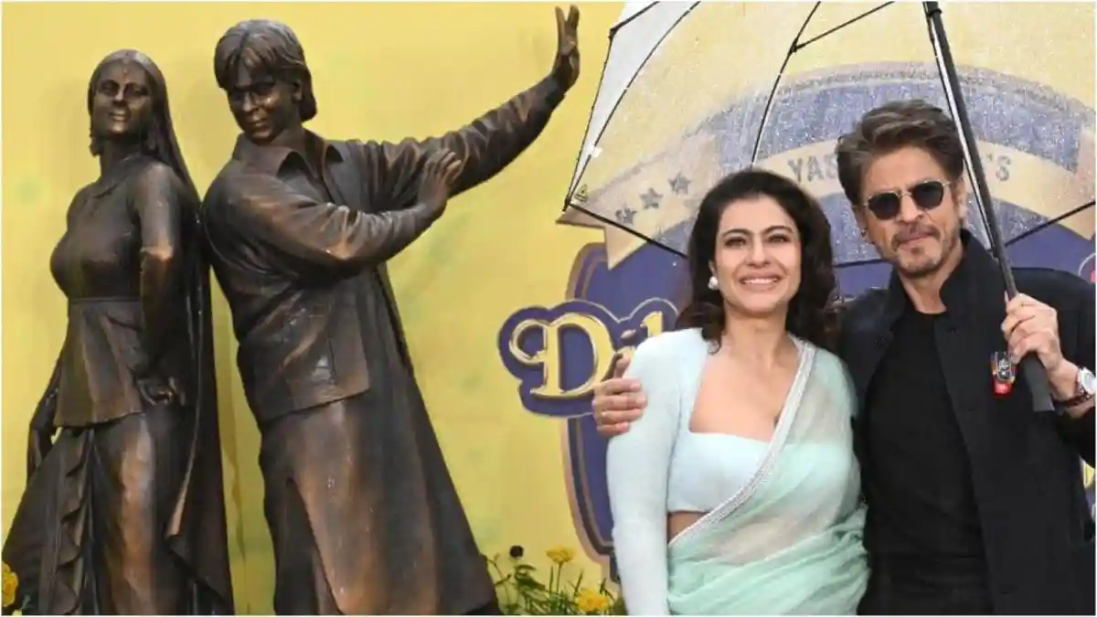 Bollywood superstar Shah Rukh Khan reunited with his Dilwale Dulhania Le Jayenge (DDLJ) co-star Kajol in London's Leicester Square to unveil a bronze statue