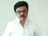 M K Stalin, the president of the ruling DMK, after chairing an emergency meeting of party MPs and party district secretaries through video conference on the