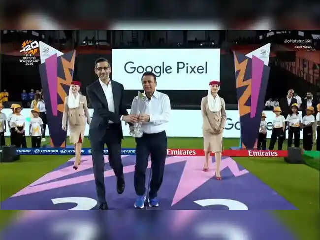 Sundar Pichai and Sunil Gavaskar showcase T20 World Cup 2026 trophy on the field