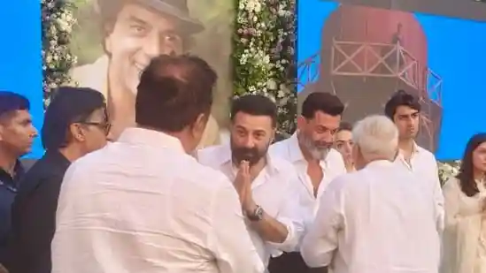 Actors Sunny Deol and Bobby Deol were seen for the first time since the death of their father and veteran star Dharmendra as they attended a prayer meet held