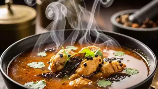 Hot chicken pepper bone broth is a comforting dish that warms the body and strengthens immunity during episodes of cold, cough, or seasonal flu