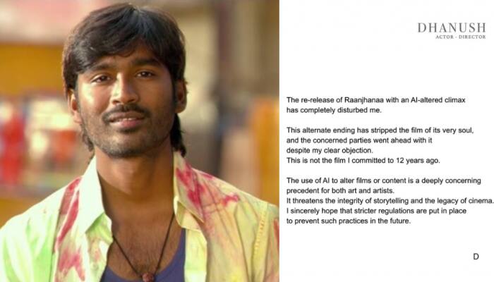 The 2013 romantic drama has been in headlines lately over the makers' decision to alter the film's ending with the use of artificial intelligence, sparking a heated debate among many. New Delhi: Actor Dhanush, known for essaying the iconic character of 'Kundan' in Aanand L Rai's 'Raanjhanaa', has finally broken his silence on the controversy surrounding the film's AI version.