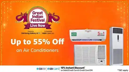 The Amazon Great Indian Festival is now live, bringing end-of-season discounts of up to 55% on air conditioners from leading brands. Whether you're looking for a budget-friendly window AC, a high-performance split AC, or energy-efficient inverter models, the sale offers options for every home and room size. Shoppers can enjoy added benefits like bank offers, exchange deals, and limited-time festive discounts.