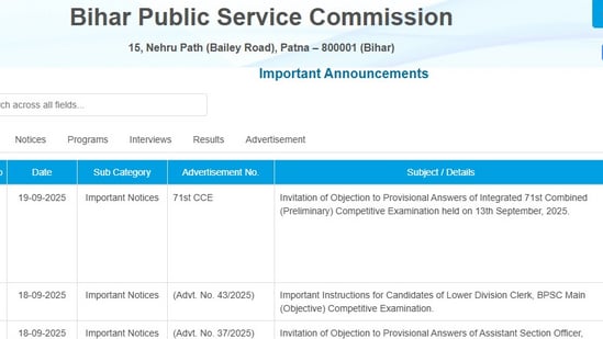 The Bihar Public Service Commission will be opening the window to submit objections against the BPSC 71st CCE Answer Key 2025 on Sunday, September 21, 2025. Candidates who appeared in for the preliminary examination and want to challenge the answer key will be able to do so on the official website of BPSC at bpsc.bihar.gov.in.