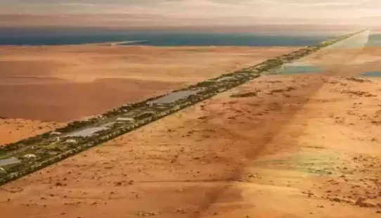 The Line is designed as a continuous structure extending approximately 170 kilometres, with a planned width of 200 metres and a height of 500 metres