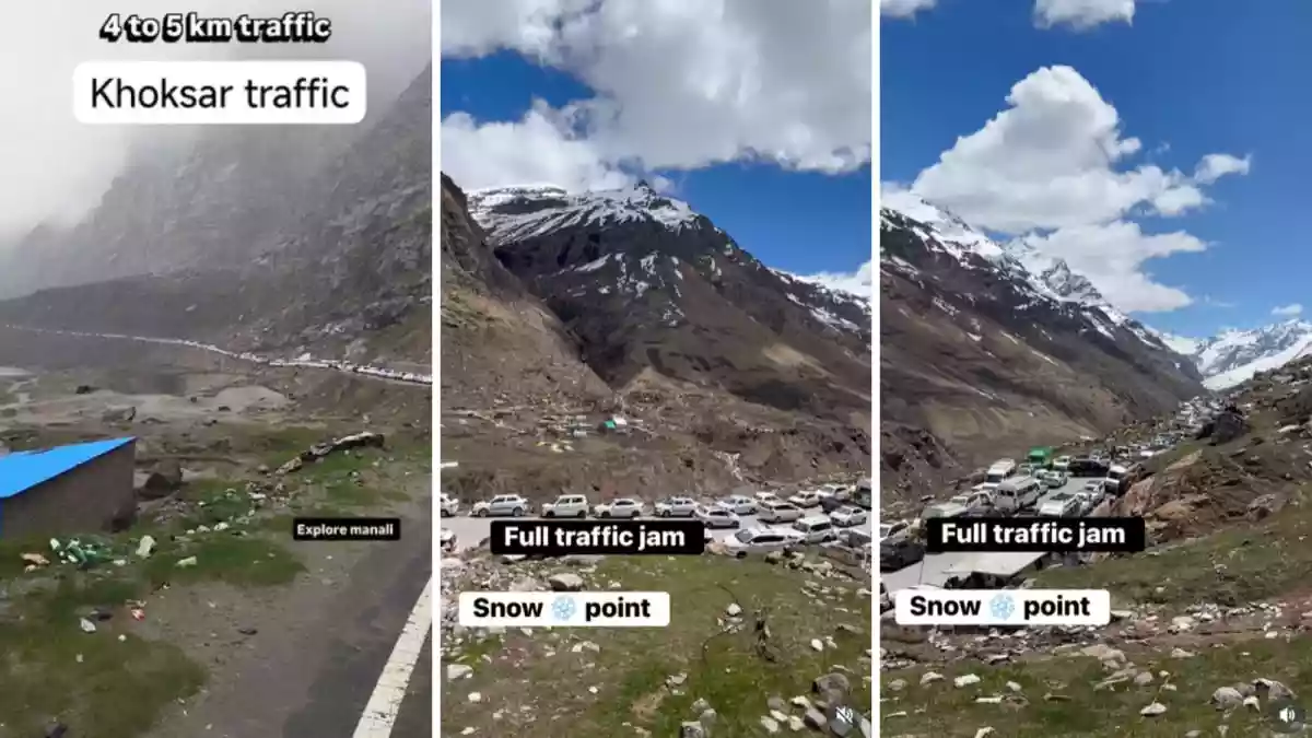 Tourists heading to the mountains to escape crowded cities are now finding themselves stuck in long traffic jams instead. Photos and videos from Himachal