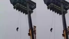 Four tourists, with two children among them, were stranded about 150 feet above ground near Anachal on Friday after the crane lifting a 'sky-dining' restaurant
