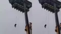 Four tourists, with two children among them, were stranded about 150 feet above ground near Anachal on Friday after the crane lifting a 'sky-dining' restaurant