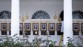US President Donald Trump has affixed plaque underneath the portraits of all commanders-in-chief of the country, including himself
