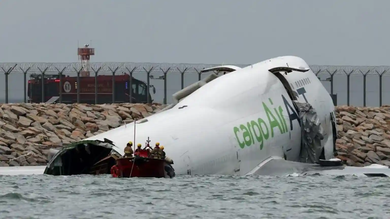 Two dead after cargo plane skids off Hong Kong runway into sea