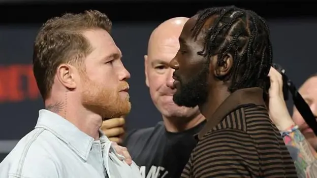 UFC chief Dana White's fiery exchange with a reporter about his new role in boxing threatened to overshadow a news conference for the super-fight between Saul 'Canelo' Alvarez and Terence Crawford.</b> Mexican Alvarez, 35, will put his WBA (Super), WBC, WBO and IBF super-middleweight titles on the line against Crawford at the Allegiant Stadium in Las Vegas on Saturday.