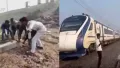 A viral video showing men blocking a Vande Bharat Express with wooden logs for a 