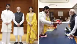 Ahead of their wedding, actors Vijay Deverakonda and Rashmika Mandanna met with Prime Minister Narendra Modi in New Delhi to personally invite him to their