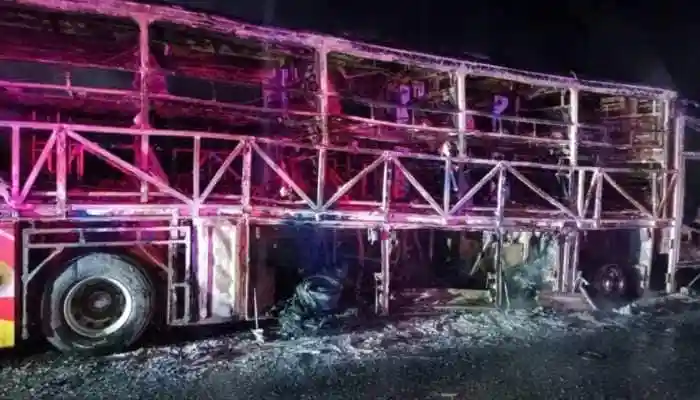 Volvo Bus With 40 People Catches Fire After Ramming Bike