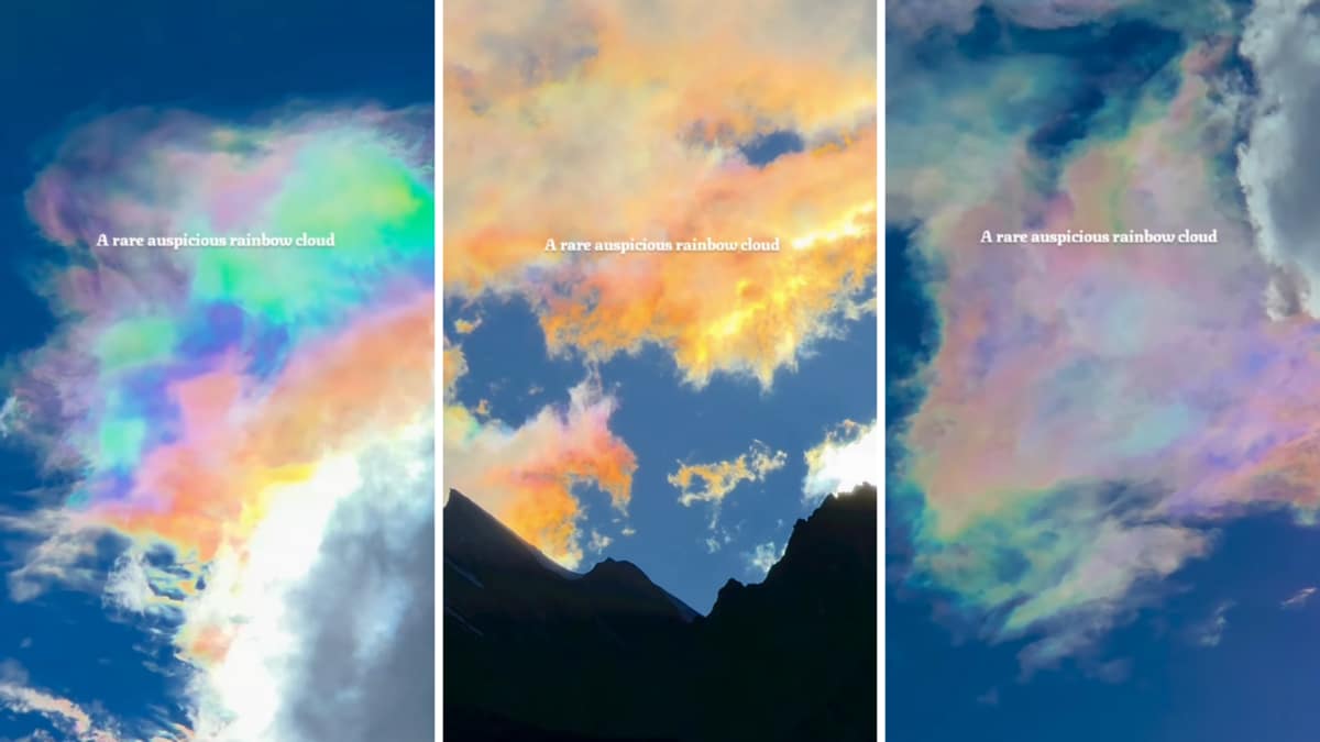 The sky over Ladakh turned into a stunning display of soft colours when a woman spotted rare rainbow clouds while travelling through the region