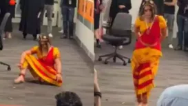 A woman became the centre of attention at her office Halloween celebration after she arrived dressed as Manjulika from the film Bhool Bhulaiyaa. The video