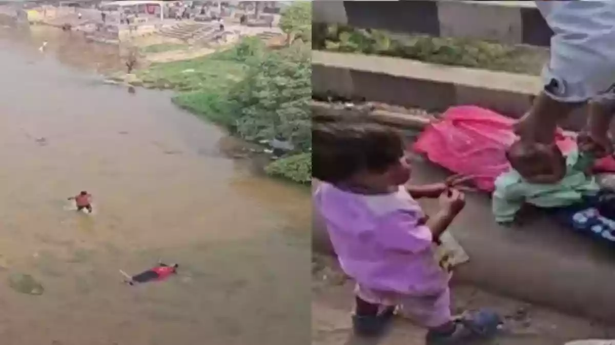 2-3 साल के बच्चों को पुल पर छोड़ नदी में कूद गई मां