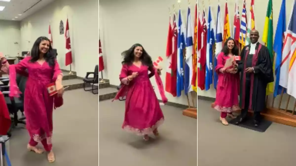 यह वीडियो खुद महिला ने इंटाग्राम पर डाला है, जो वायरल हो गया और लोग इस पर तरह-तरह की प्रतिक्रिया दे रहे हैं. वीडियो में महिला नागरिकता सर्टिफिकेट लेने के लिए मंच की ओर बढ़ते हुए गरबा