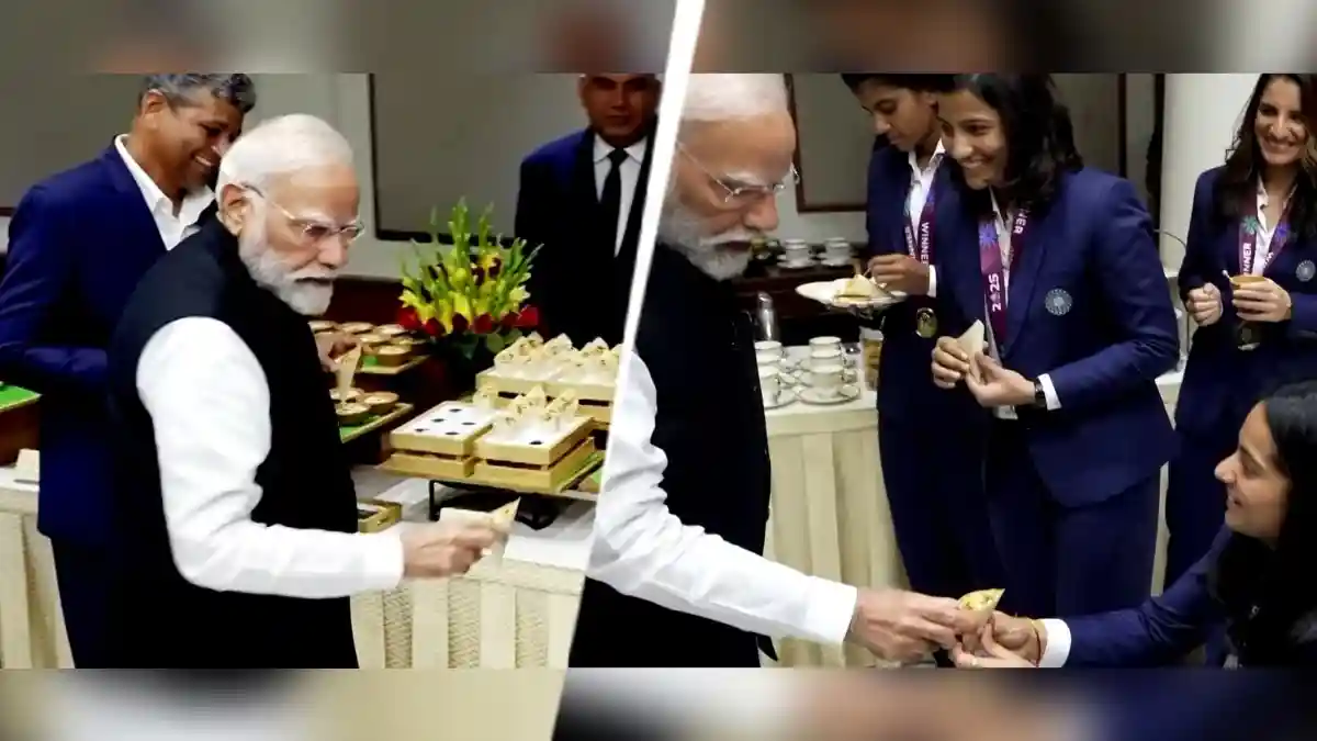 व्हीलचेयर पर बैठीं प्रतीका रावल को PM मोदी ने सर्व किया खाना
